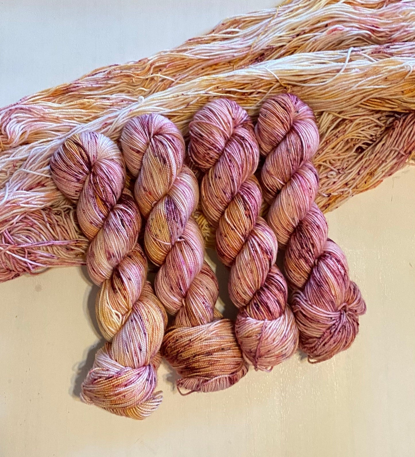 Raspberry Lemon Cheesecake (Variegated/Speckled) - Millie & Maggie Fiber Arts